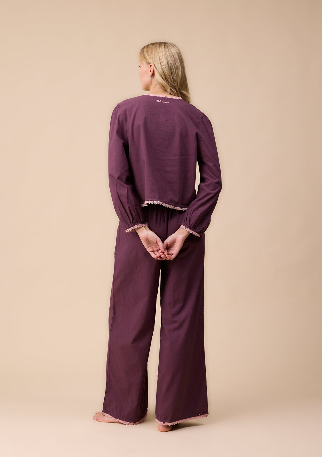 Cotton and Linen Pajamas in Fig Trim