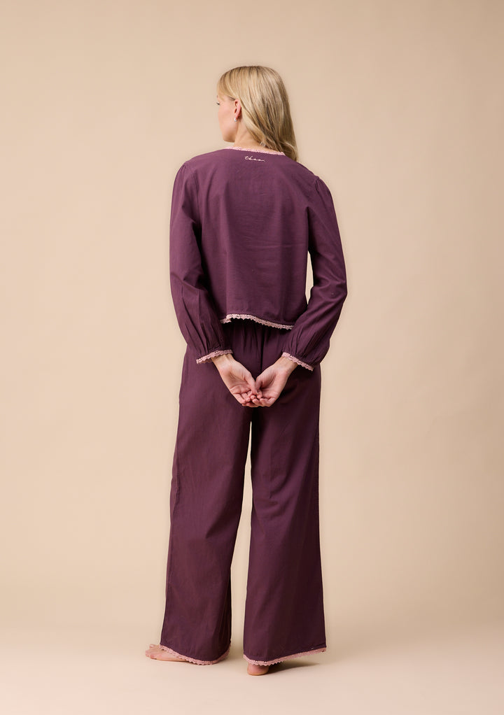 Cotton and Linen Pajamas in Fig Trim
