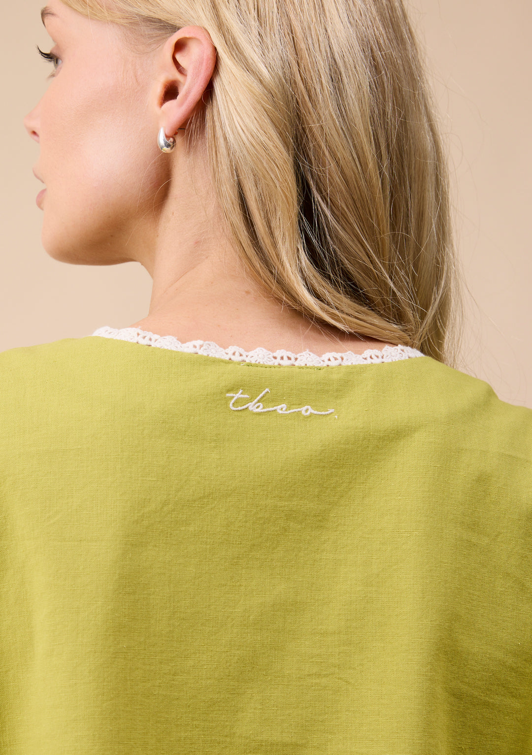 Cotton and Linen Pajamas in Green Trim