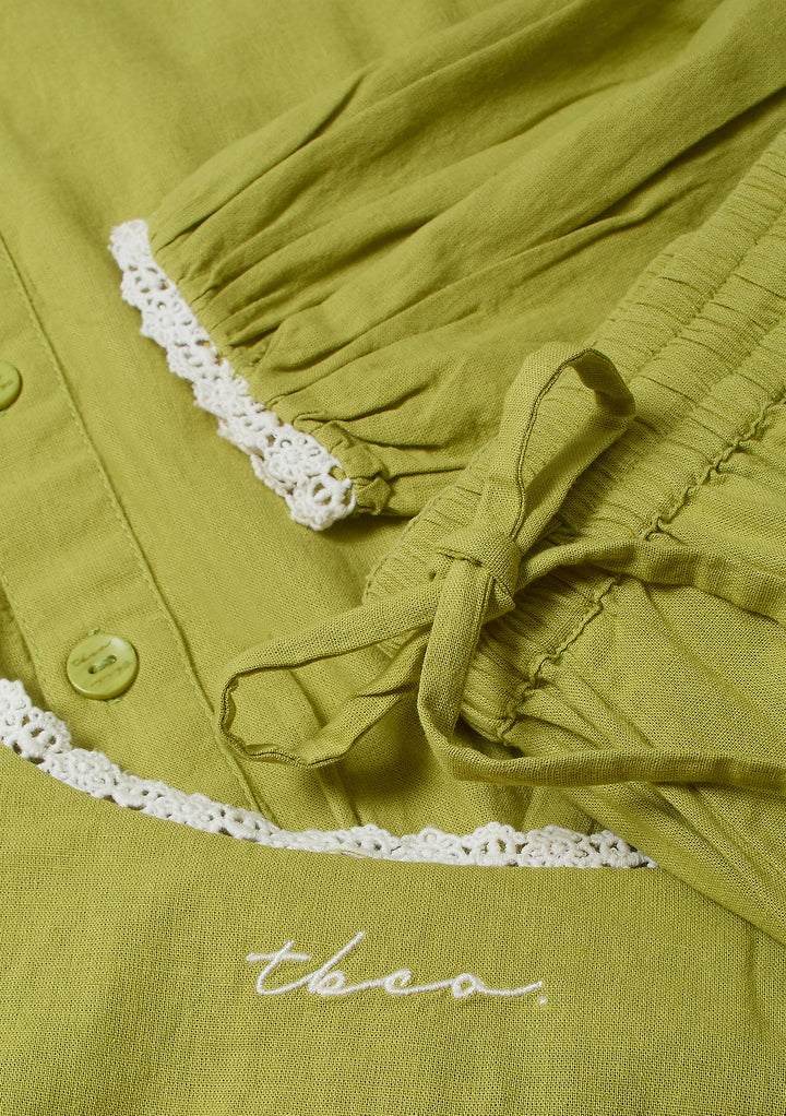 Cotton and Linen Pajamas in Green Trim