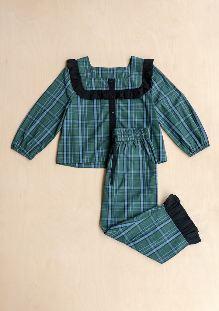 Pyjama en coton à motif tartan vert 
