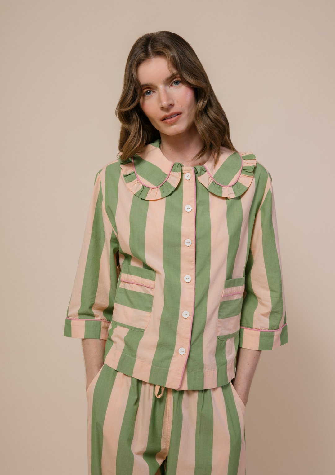 Pyjama en coton damier abricot