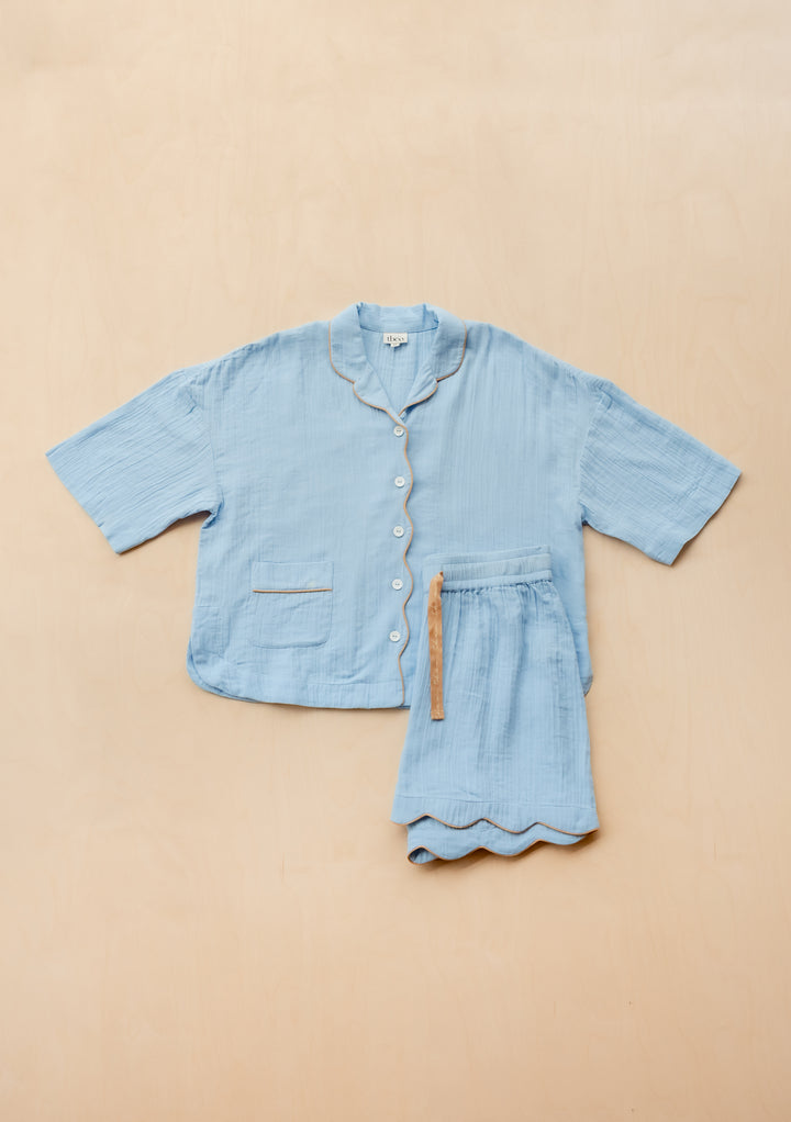Cotton Pajamas in Blue Scallop
