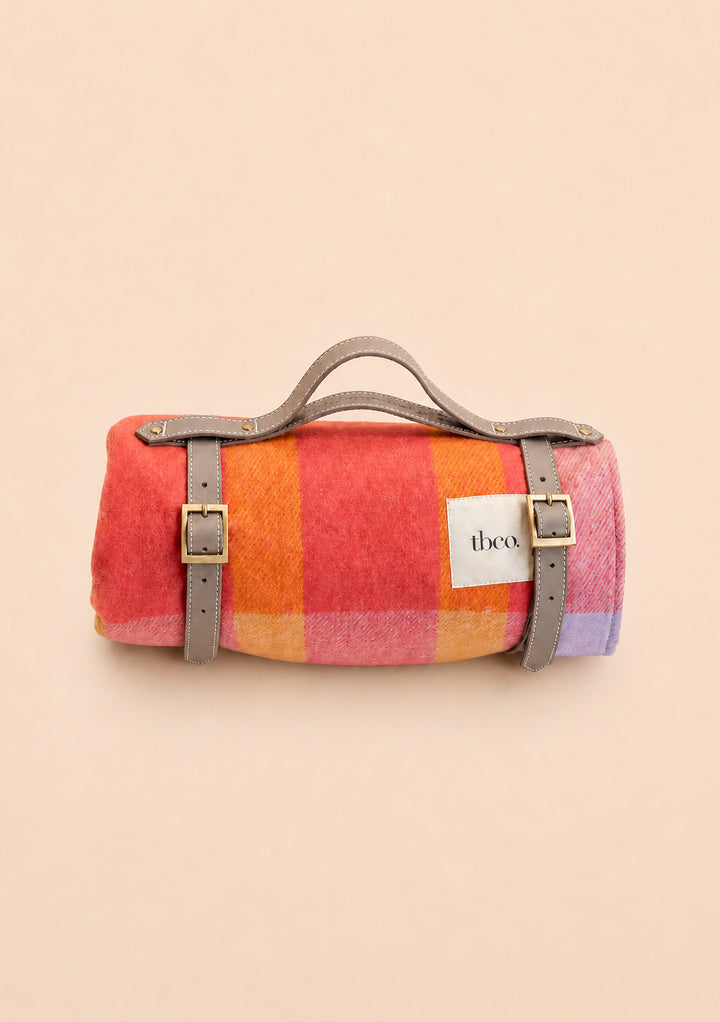 Recycled Wool Picnic Blanket in Orange Frame Stripe