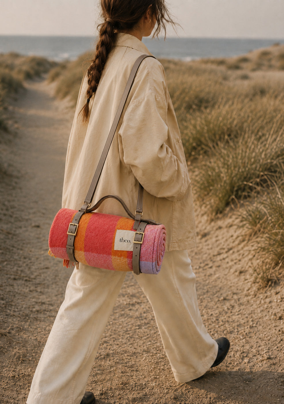 Recycled Wool Picnic Blanket in Orange Frame Stripe