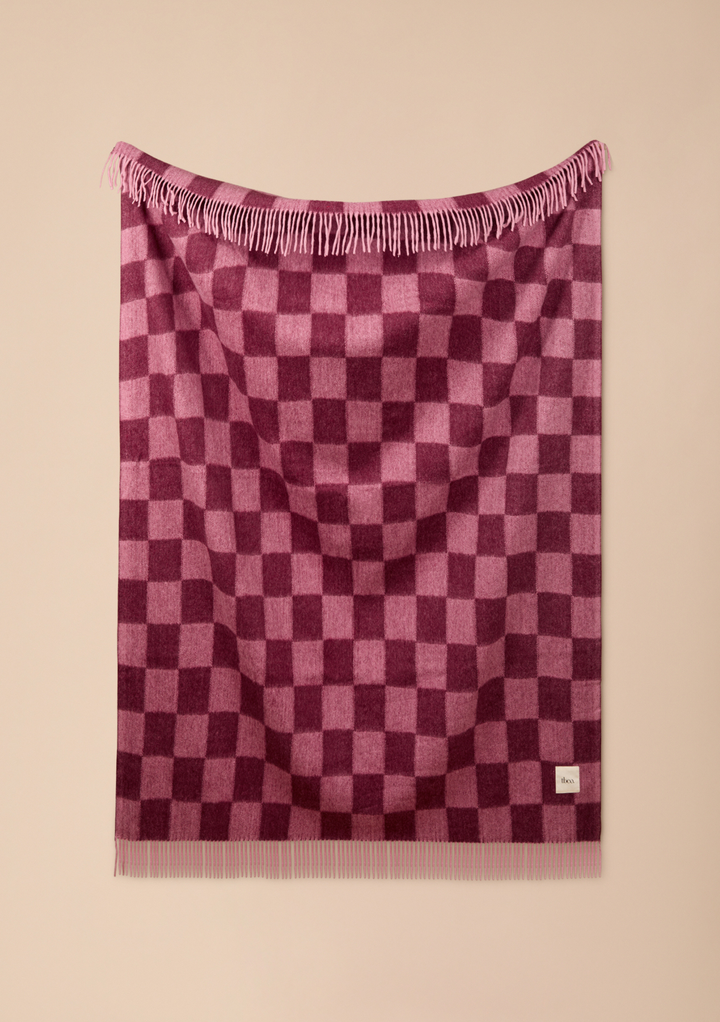 Recycled Wool Blanket in Rose and Fig Checkerboard