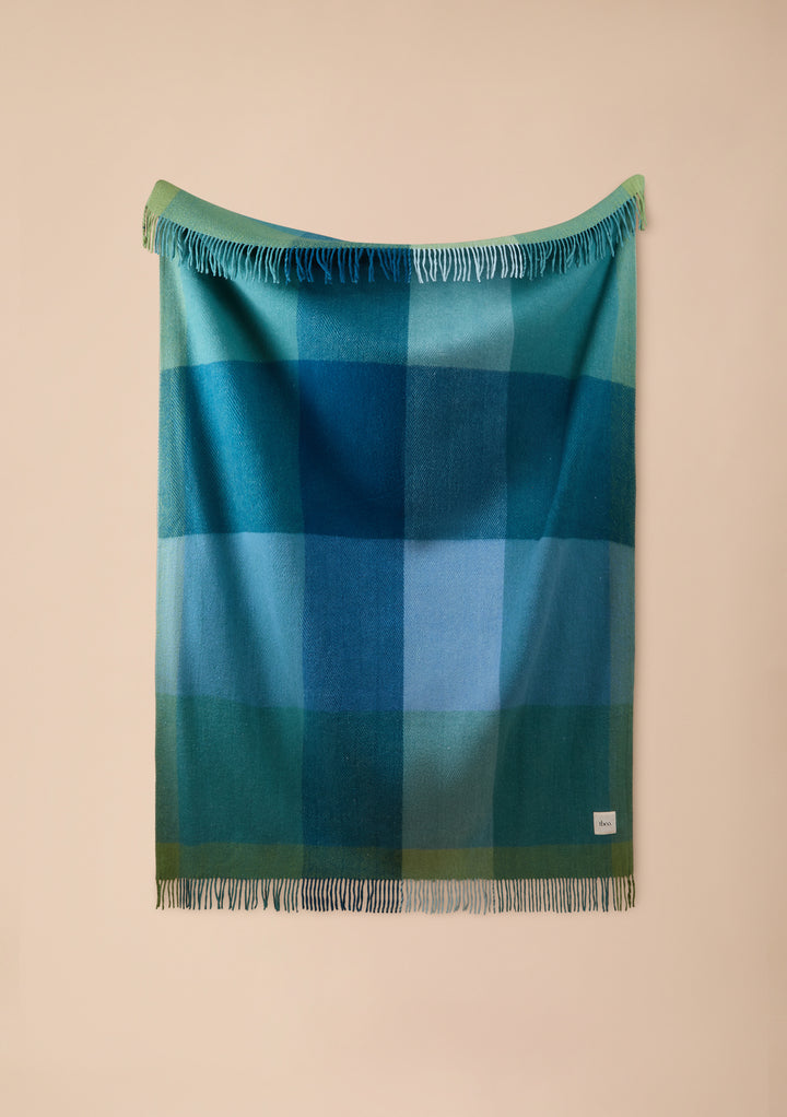 Recycled Wool Blanket in Green Frame Check