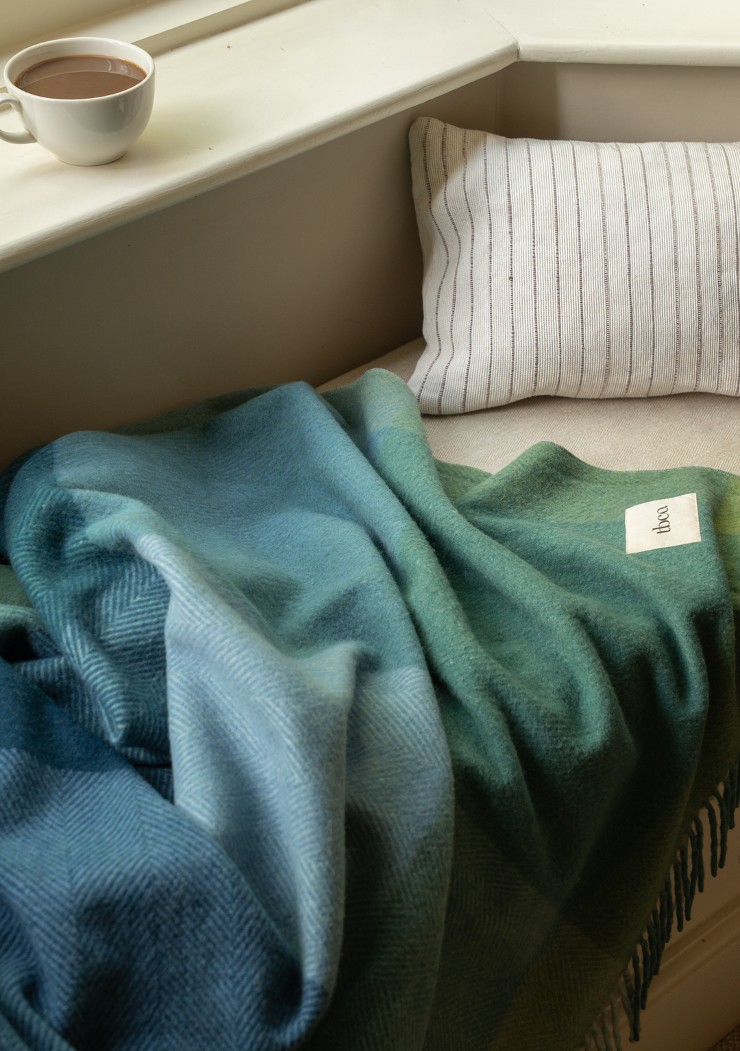 Recycled Wool Blanket in Green Frame Check