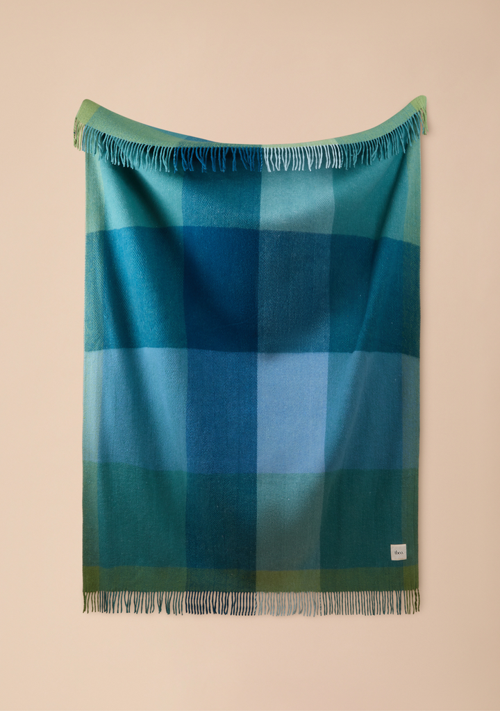 Recycled Wool Blanket in Green Frame Check