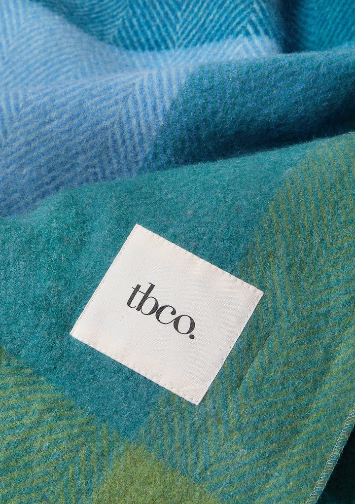 Recycled Wool Blanket in Green Frame Check