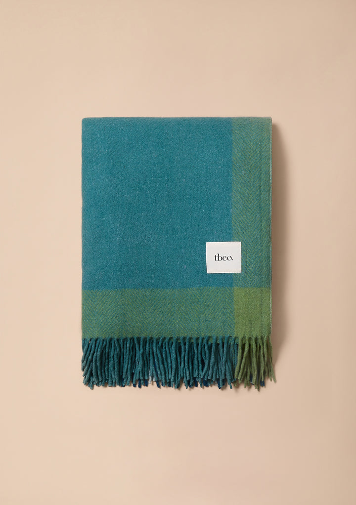 Recycled Wool Blanket in Green Frame Check