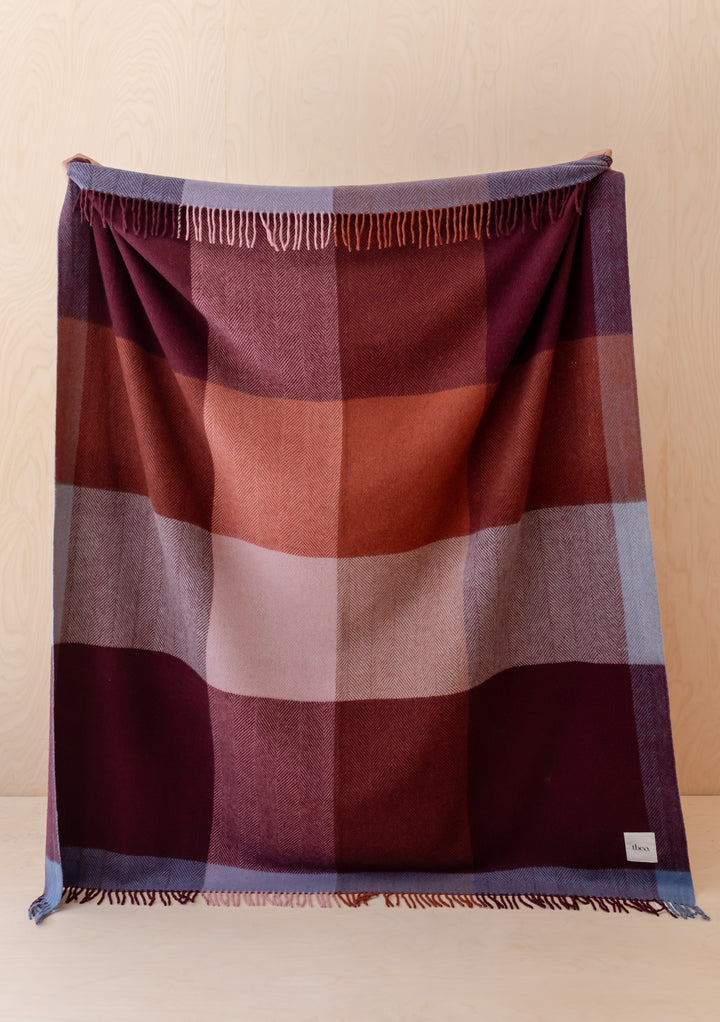 Recycled Wool Blanket in Berry Frame Check
