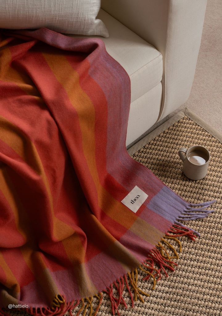 Recycled Wool Blanket in Orange Frame Stripe