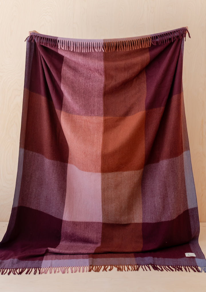 Recycled Wool Extra Large Blanket in Berry Frame Check