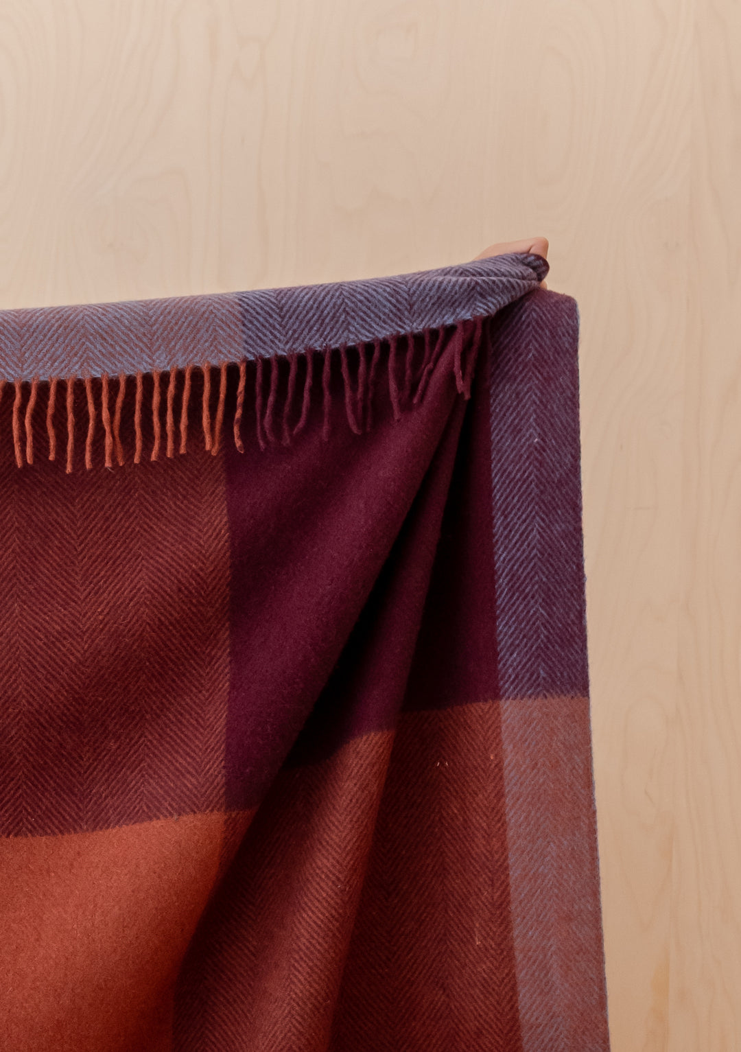 Recycled Wool Extra Large Blanket in Berry Frame Check