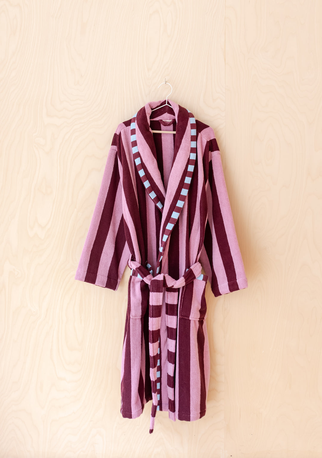 pink striped dressing gown Ladies - Light Pink/Burgundy Striped Cotton Terry Bathrobe - Size: L/XL