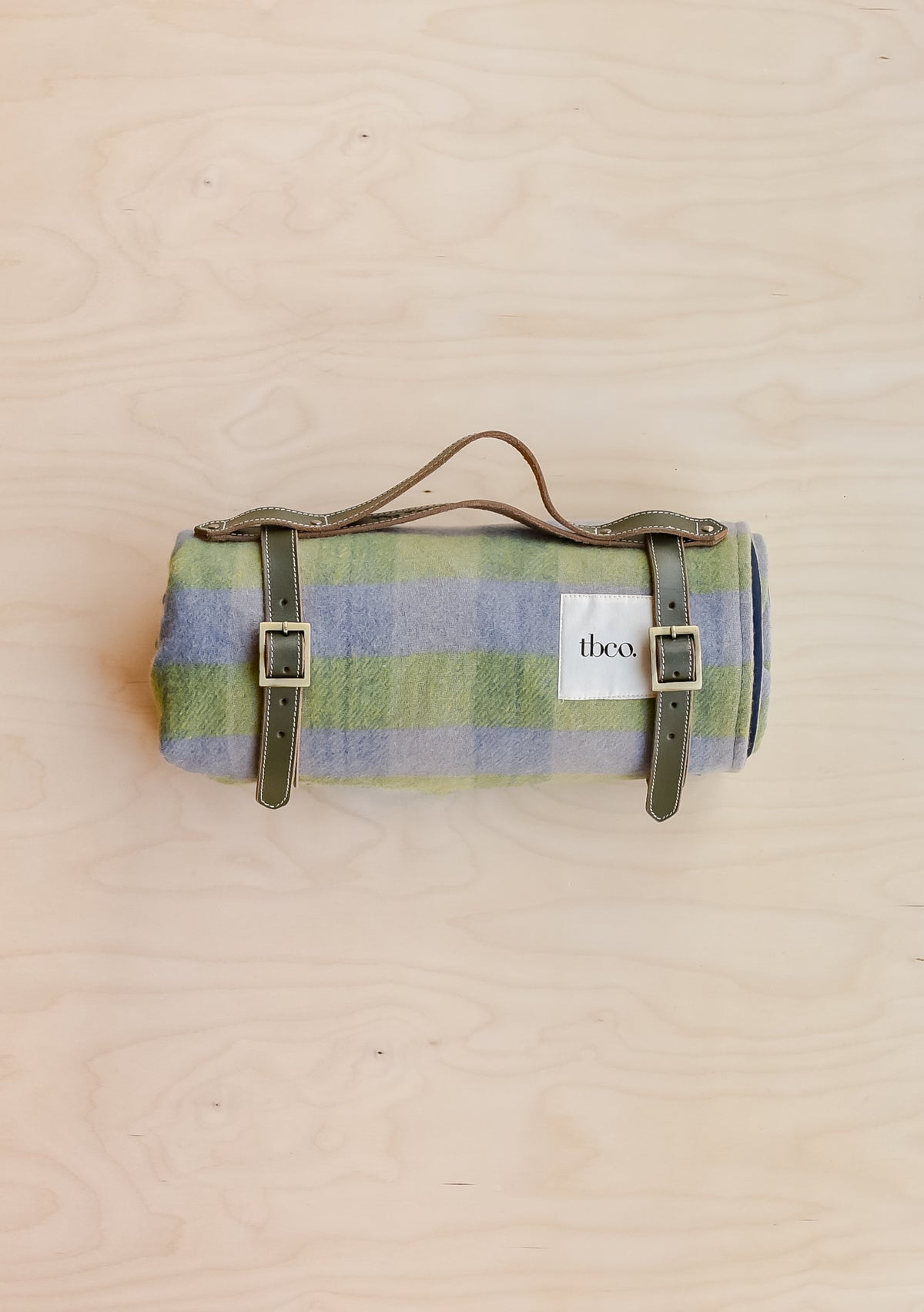 Recycled Wool Picnic Blanket in Green Gingham