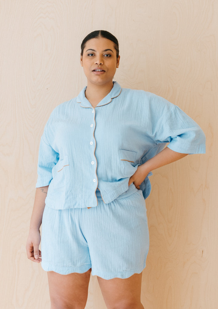 Cotton Pajamas in Blue Scallop