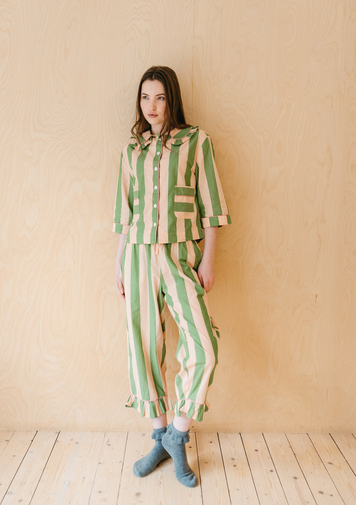 Cotton Pajamas in Green Stripe