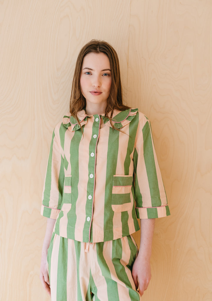 Cotton Pajamas in Green Stripe