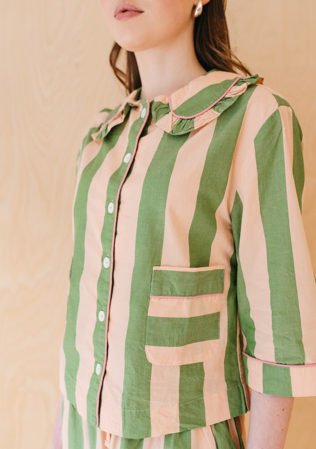 Cotton Pajamas in Green Stripe