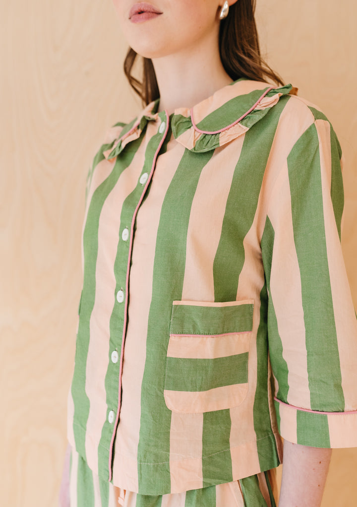 Cotton Pajamas in Green Stripe