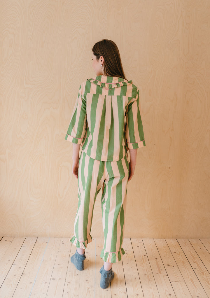 Cotton Pajamas in Green Stripe