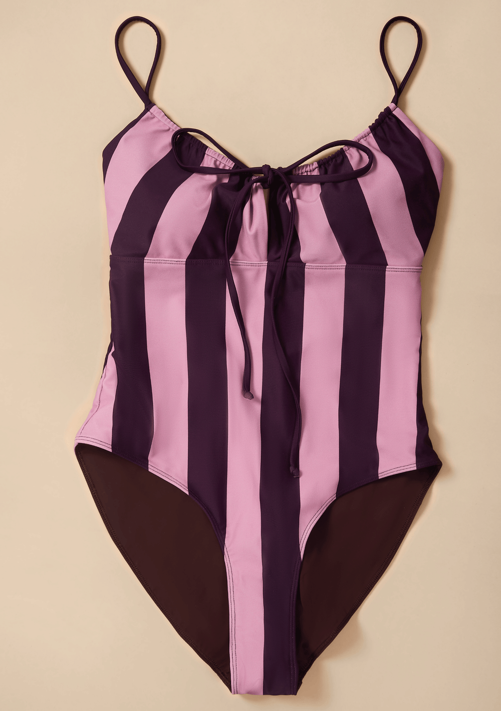 TBCo Gathered Swimsuit in Pink & Burgundy Stripe crafted with natural & recycled fibres, Certified B-Corp, Women-Founded, designed to make an impact