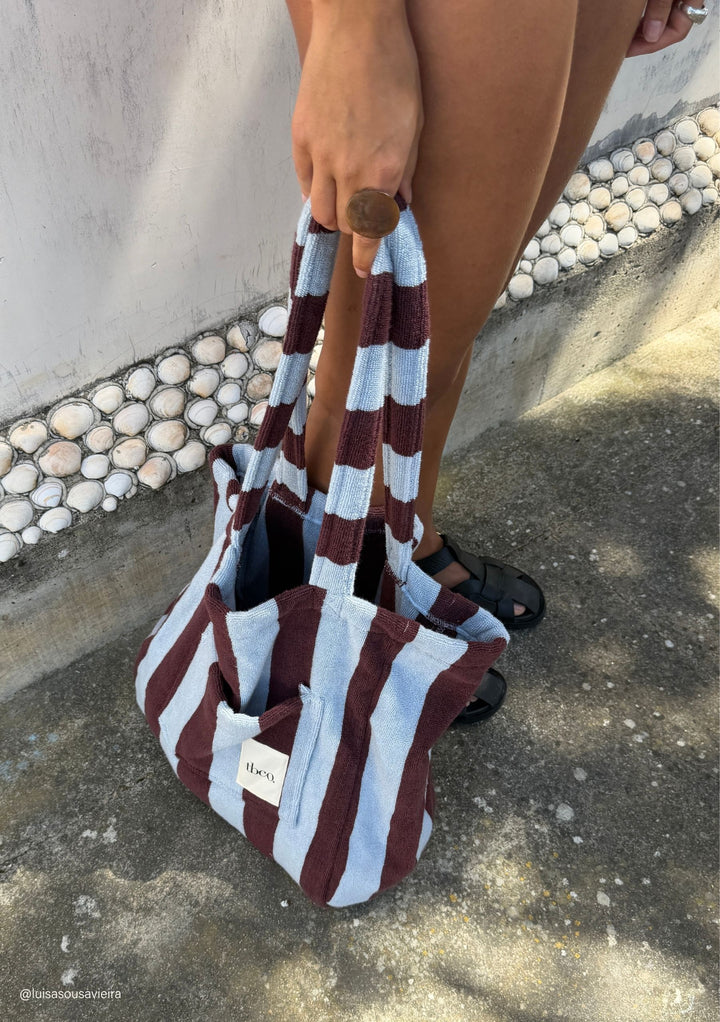 Terry Cotton Tote Bag in Blue Stripe
