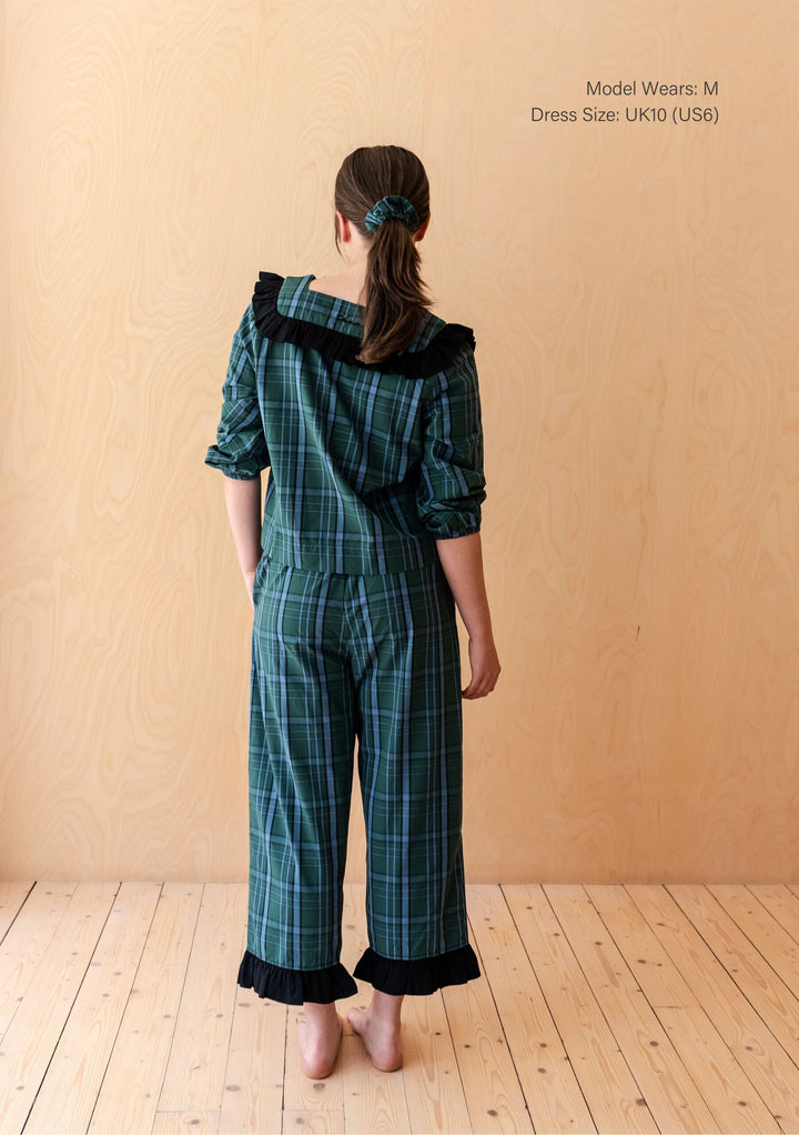 Pyjama en coton à motif tartan vert 