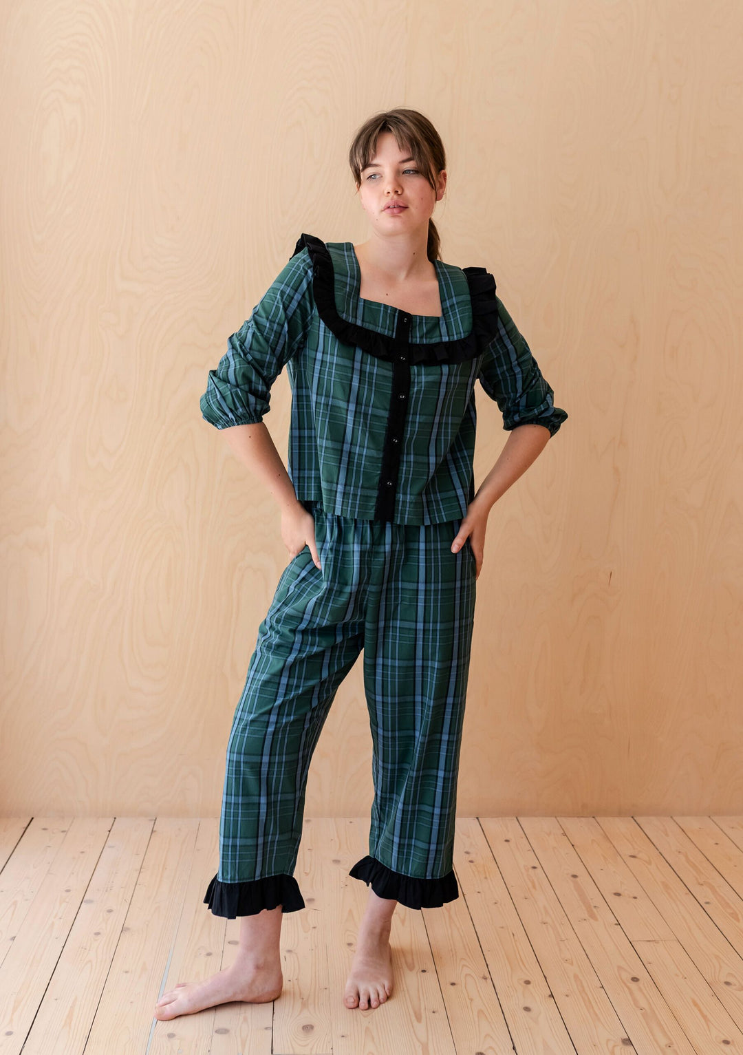 Pyjama en coton à motif tartan vert 