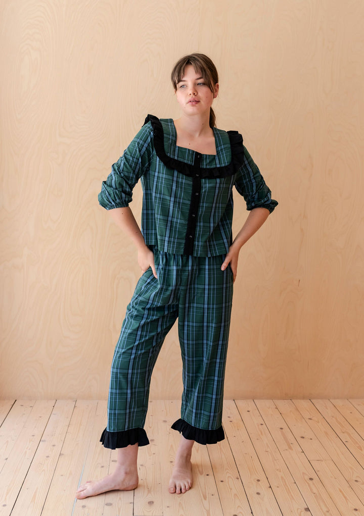 Pyjama en coton à motif tartan vert 