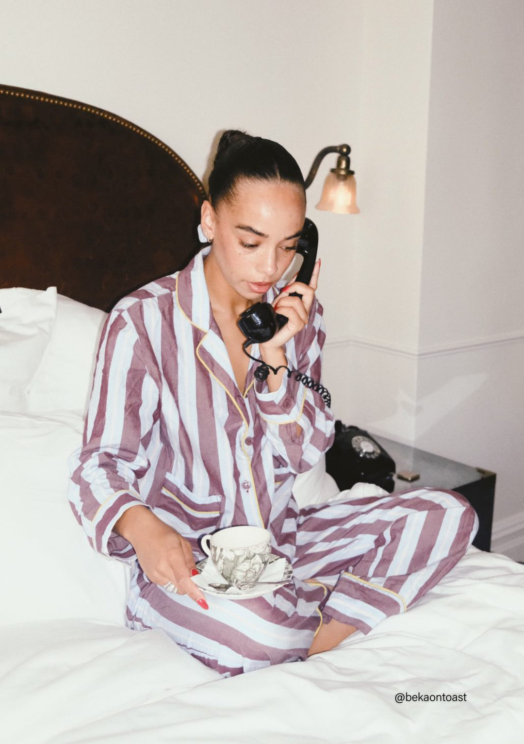 Pyjama en coton TBCo x Glassette à rayures framboise 