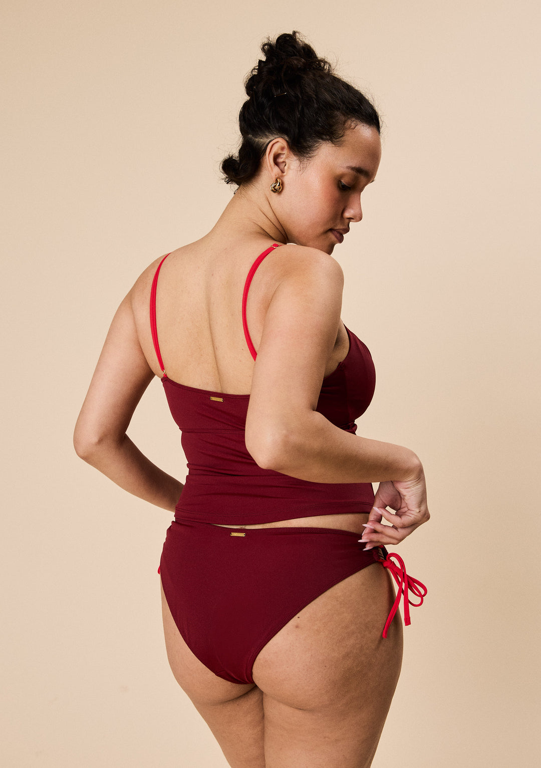 Tie Tankini Bottoms in Burgundy & Red
