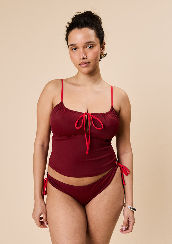 Tie Tankini Bottoms in Burgundy & Red