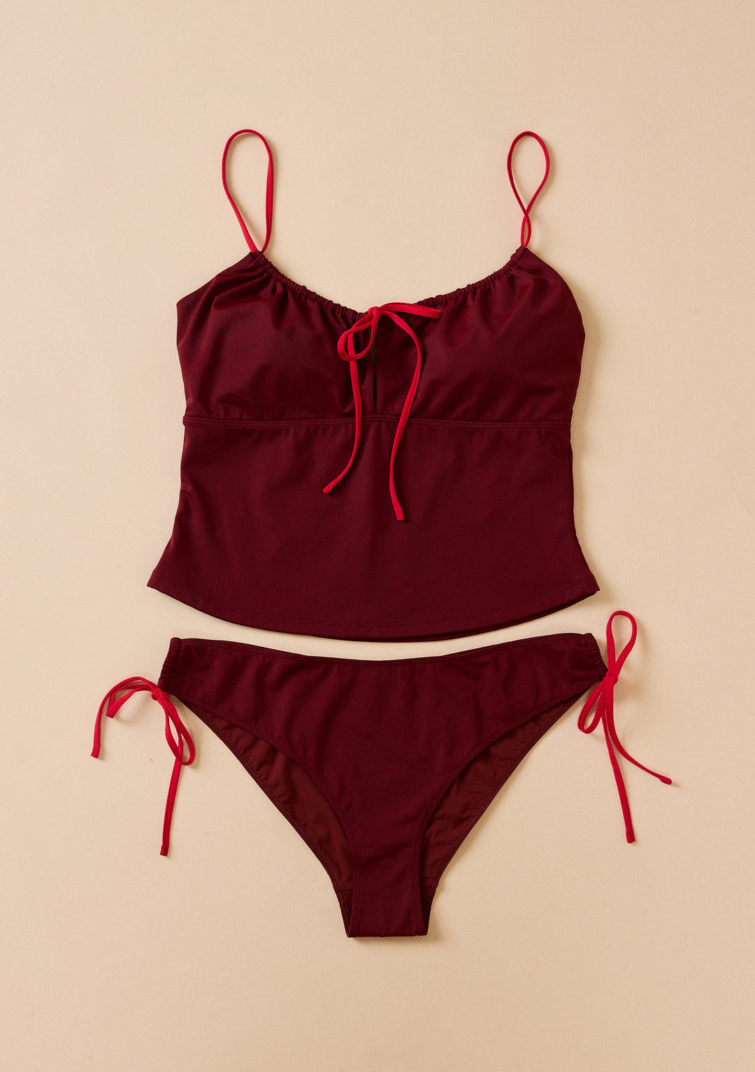 Tie Tankini Bottoms in Burgundy & Red