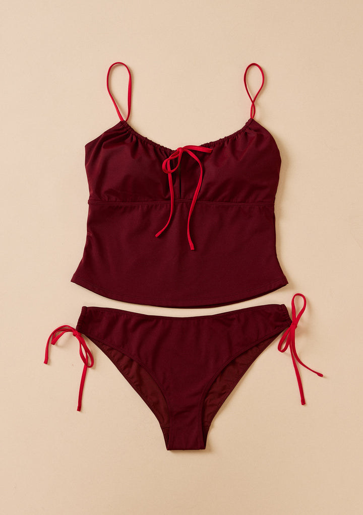 Tie Tankini Bottoms in Burgundy & Red