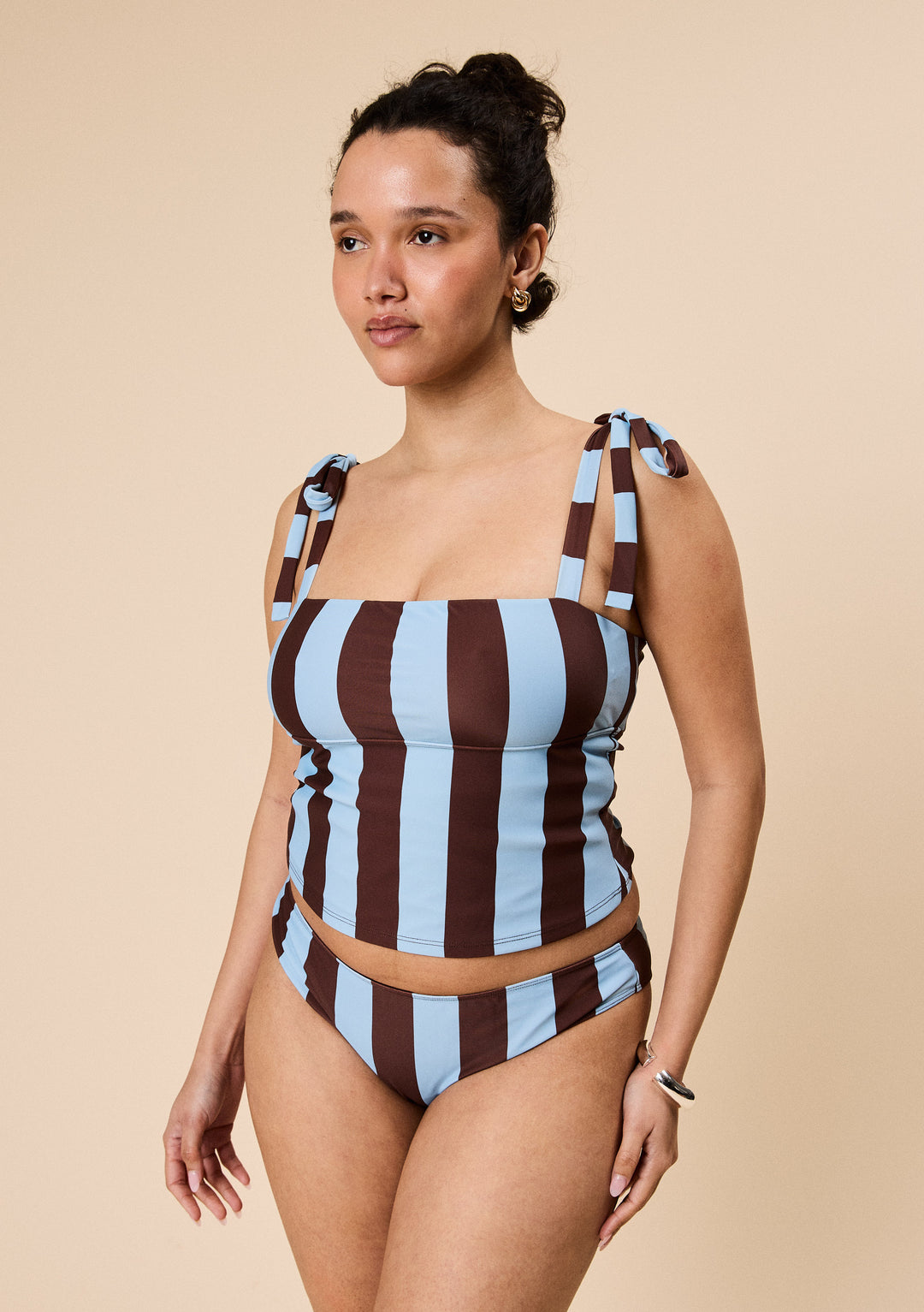 Tankini Bottoms in Blue & Brown Stripe