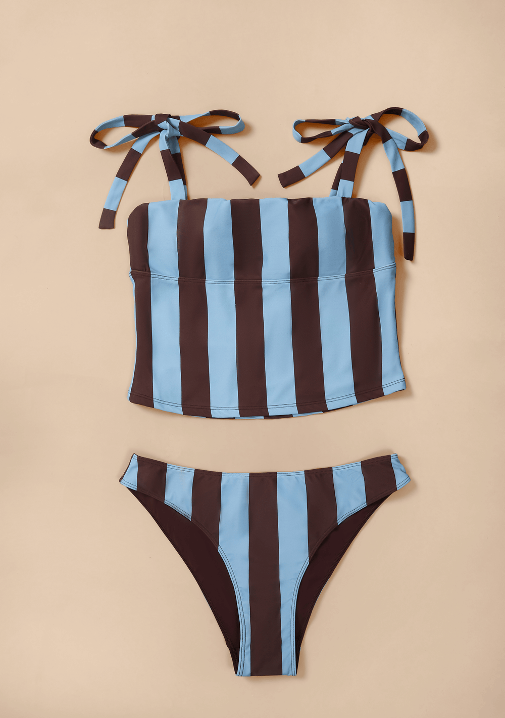 TBCo Tankini Top & Bottoms in Blue & Brown Stripe crafted with natural and recycled fibres, Certified B-Corp, Women-Founded, designed to make an impact
