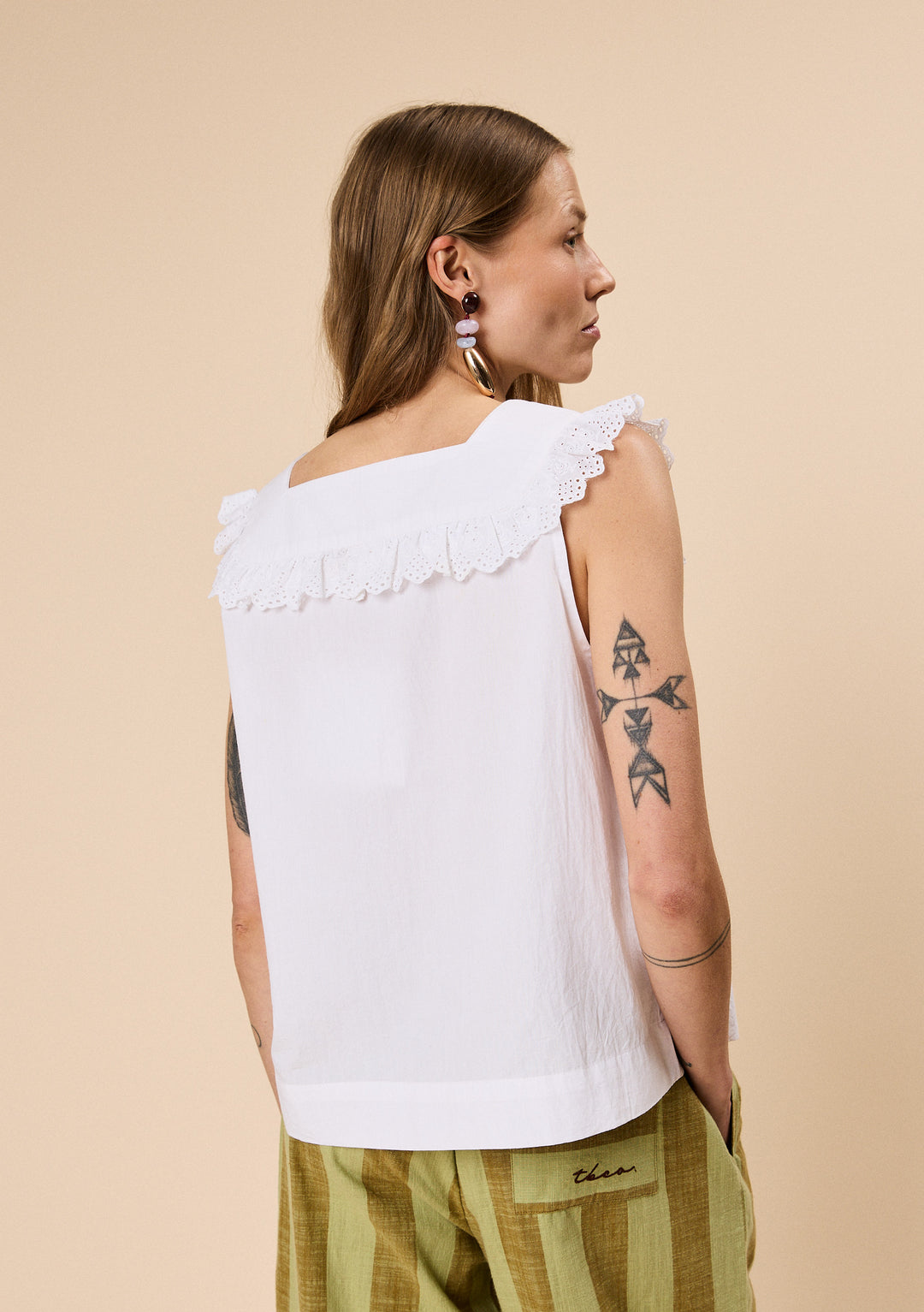 Cotton Broderie Sleeveless Top in White