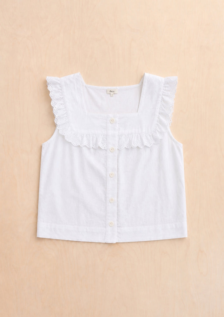 Cotton Broderie Sleeveless Top in White