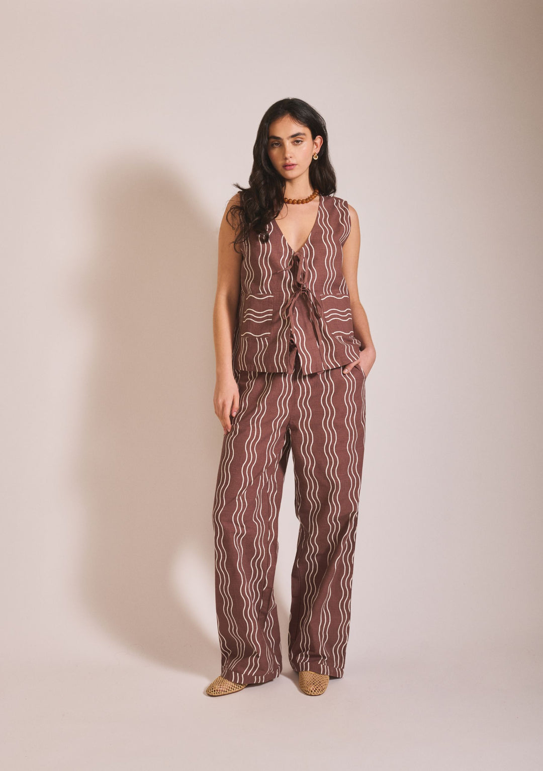 Cotton Trousers in Brown Wave