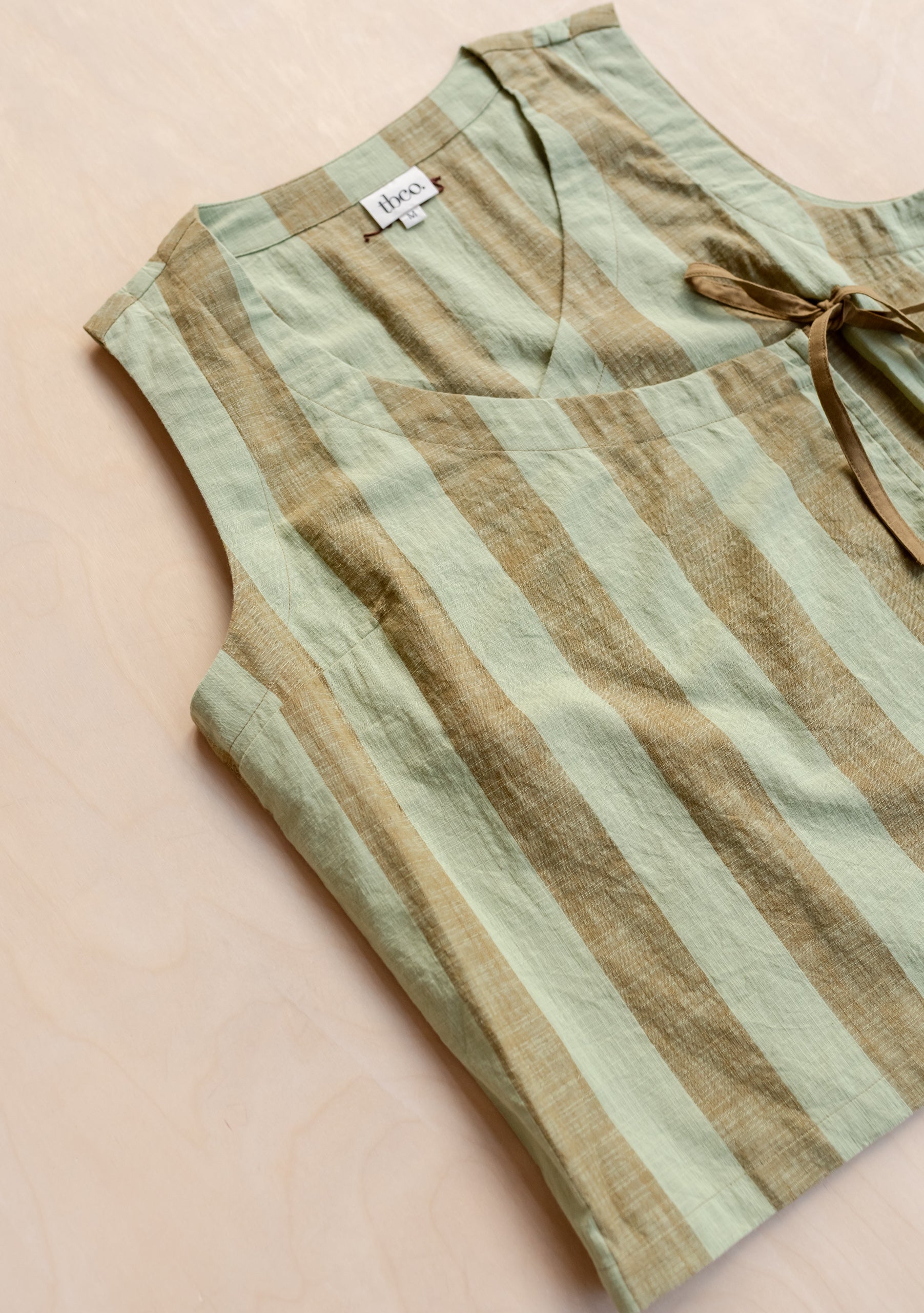 TBCo | Women's Cotton Tie Top in Green Stripe