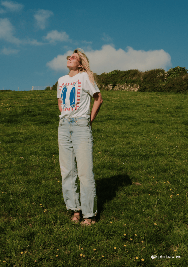 Cotton T-Shirt in White Fish
