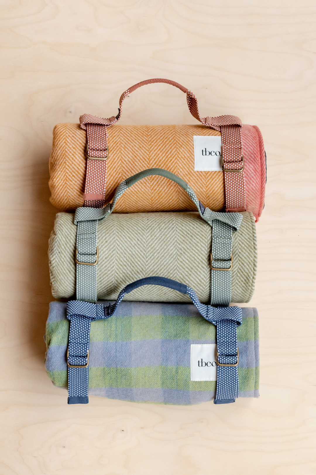 Recycled Wool Picnic Blanket in Green & Blue Checkerboard