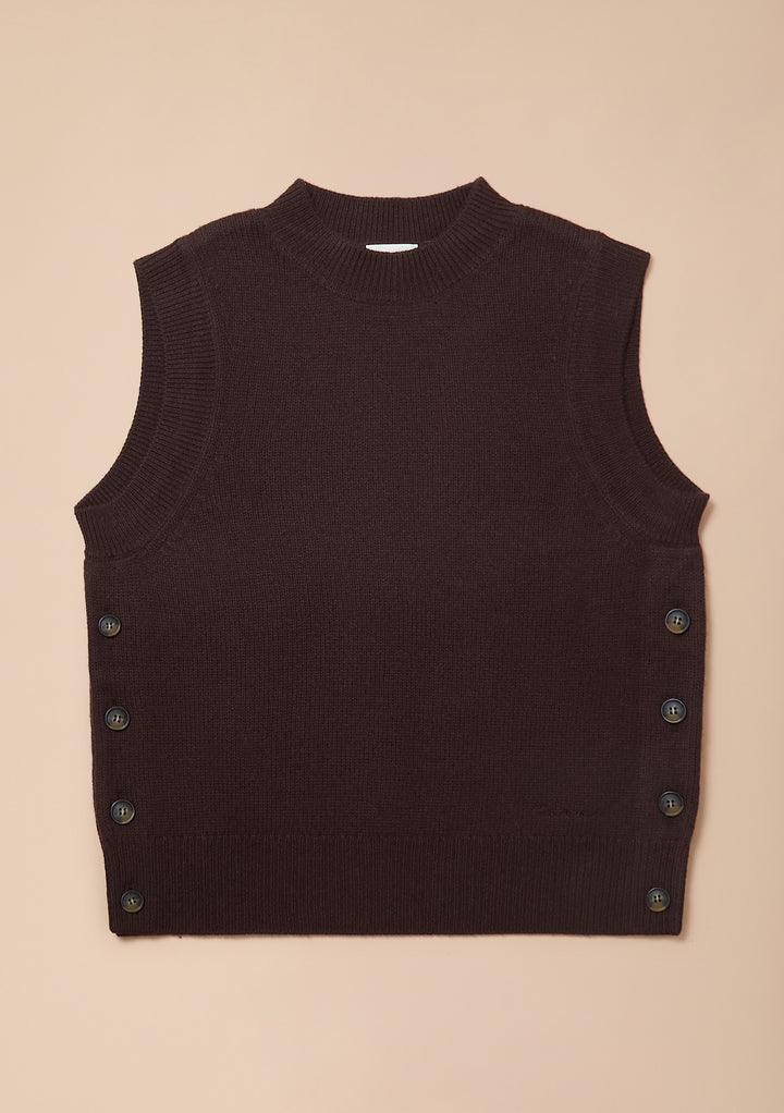 Merino Wool Buttoned Vest in Brown