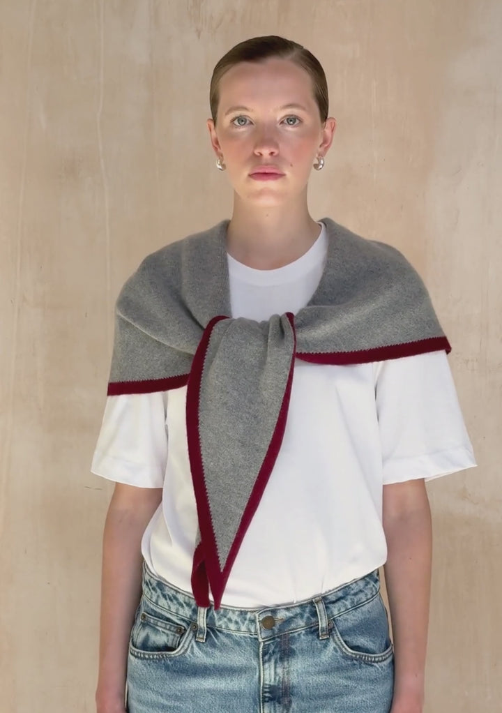 Large Merino Wool Triangle Scarf in Charcoal & Burgundy
