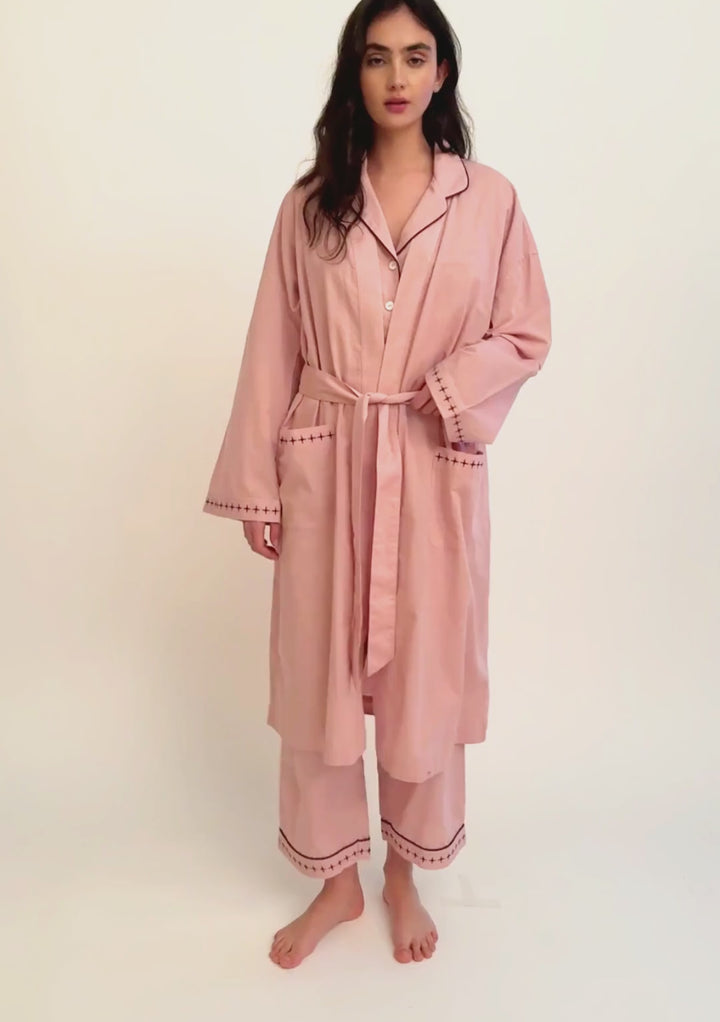 Cotton & Linen Robe in Pink