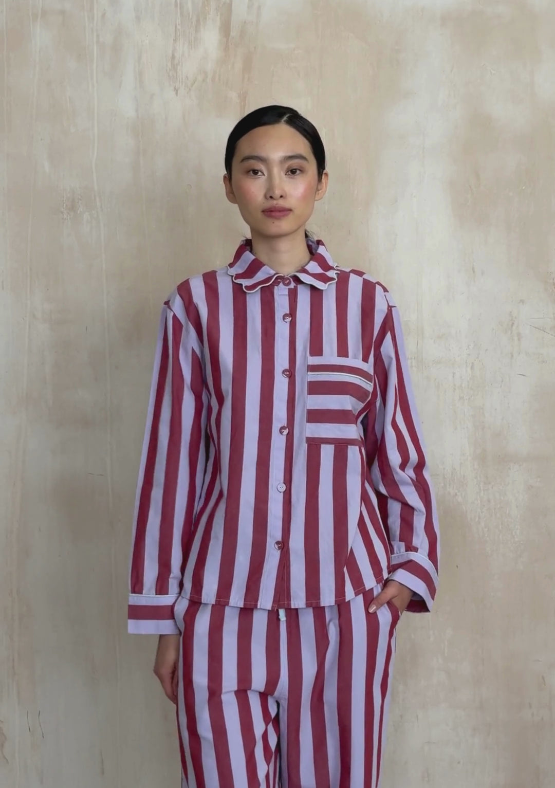 Pyjama en coton à rayures lilas 