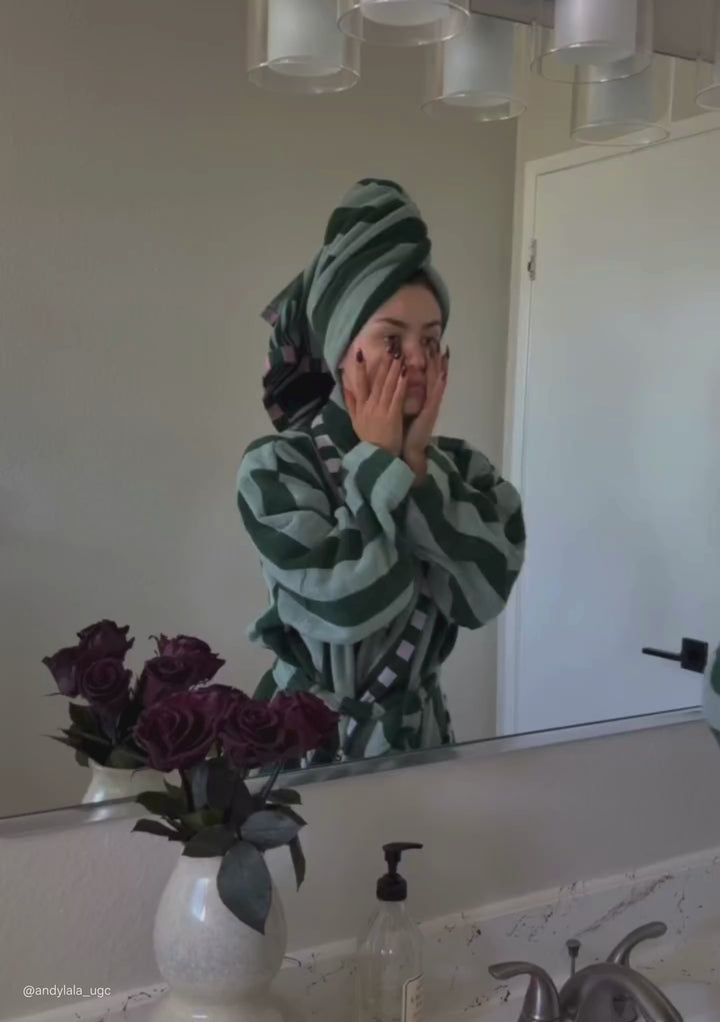 Terry Cotton Bath Robe in Green Stripe